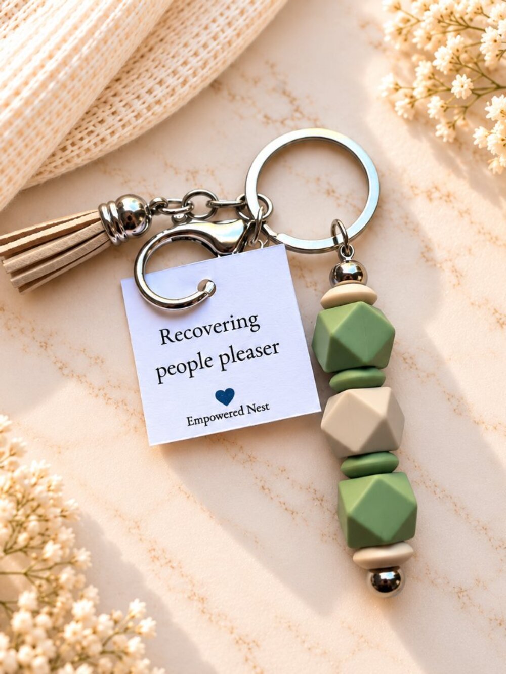 Recovering People Pleaser Silicone Bead Keychain – Sage Green